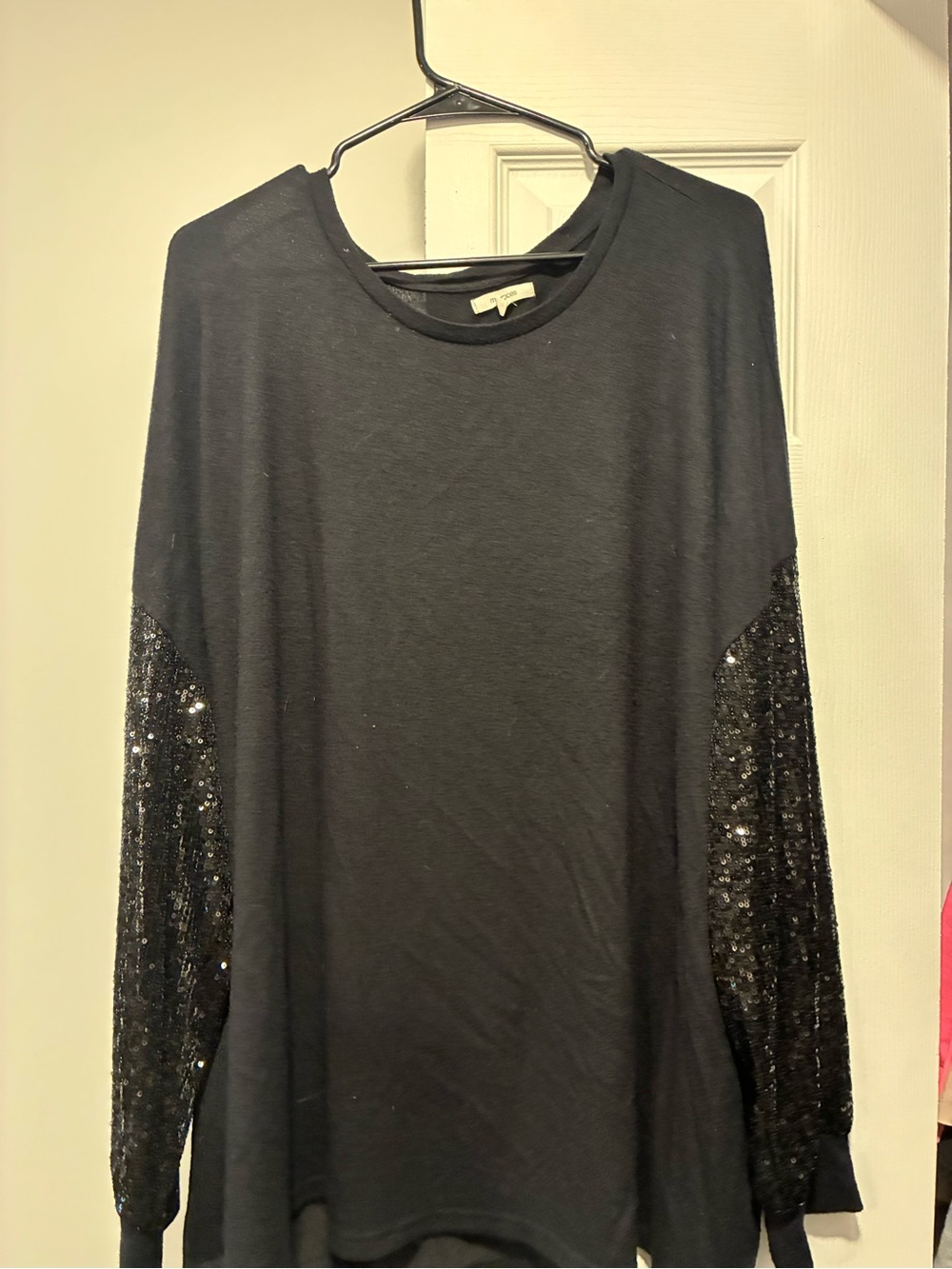 Maurices Black Long Sleeve Top with Sequin Sleeves